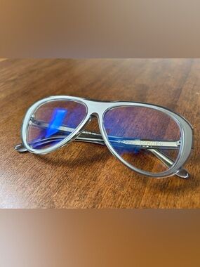 CADDIS The Barnes 57mm Blue Light Computer Designer Glasses Silver Clear Frames